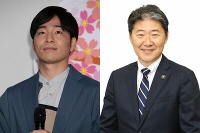 ジャルジャル後藤（左）の父は大阪府吹田市長の後藤圭二氏（右、吹田市のWebサイトより）