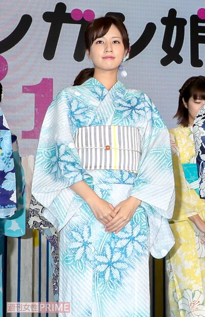 浴衣姿の堤礼実アナ。（2018年6月25日　ようこそ!!ワンガン夏祭りTHEODAIBA2018制作発表で）
