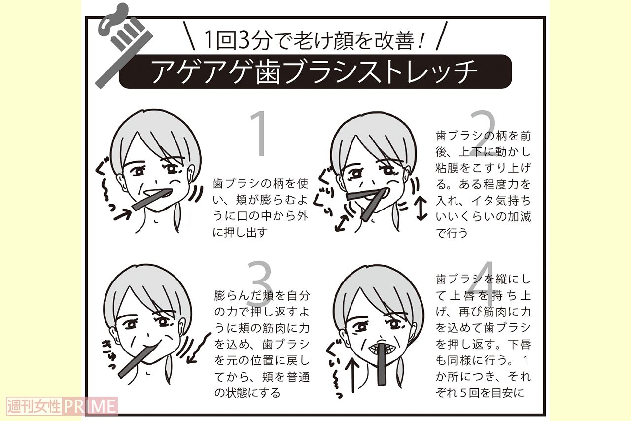 1回3分で老け顔を改善「アゲアゲ歯ブラシストレッチ」