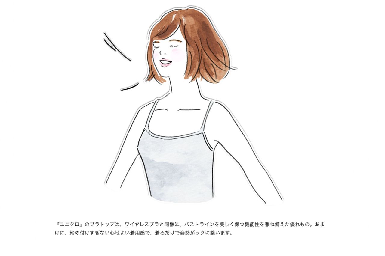 ブラトップのポイントはアンダーのフィット感だと紹介されている（ユニクロの公式サイトより）