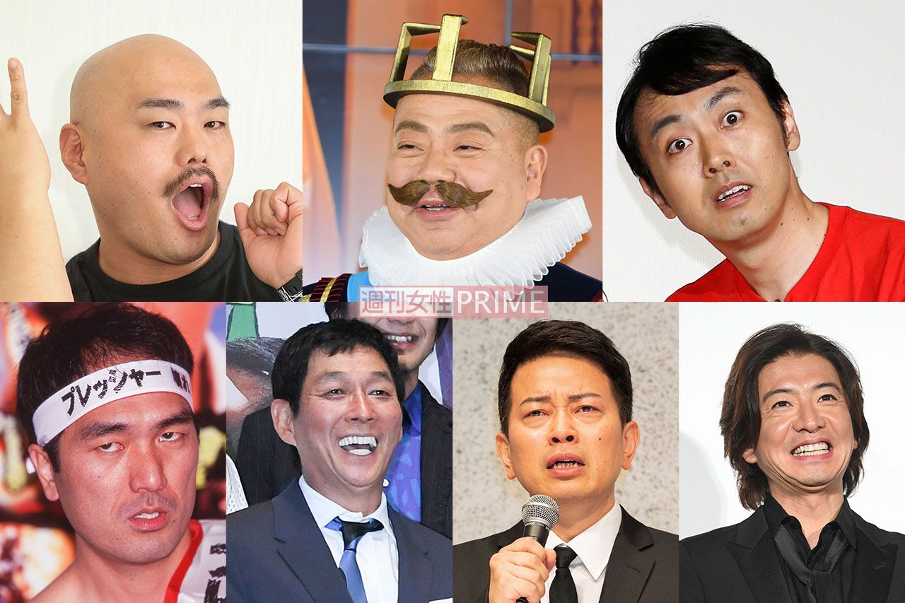 （写真左上から時計回りに）クロちゃん（安田大サーカス）、出川哲朗、田中卓志（アンガールズ）、木村拓哉、宮迫博之（雨上がり決死隊）、明石家さんま、江頭2:50