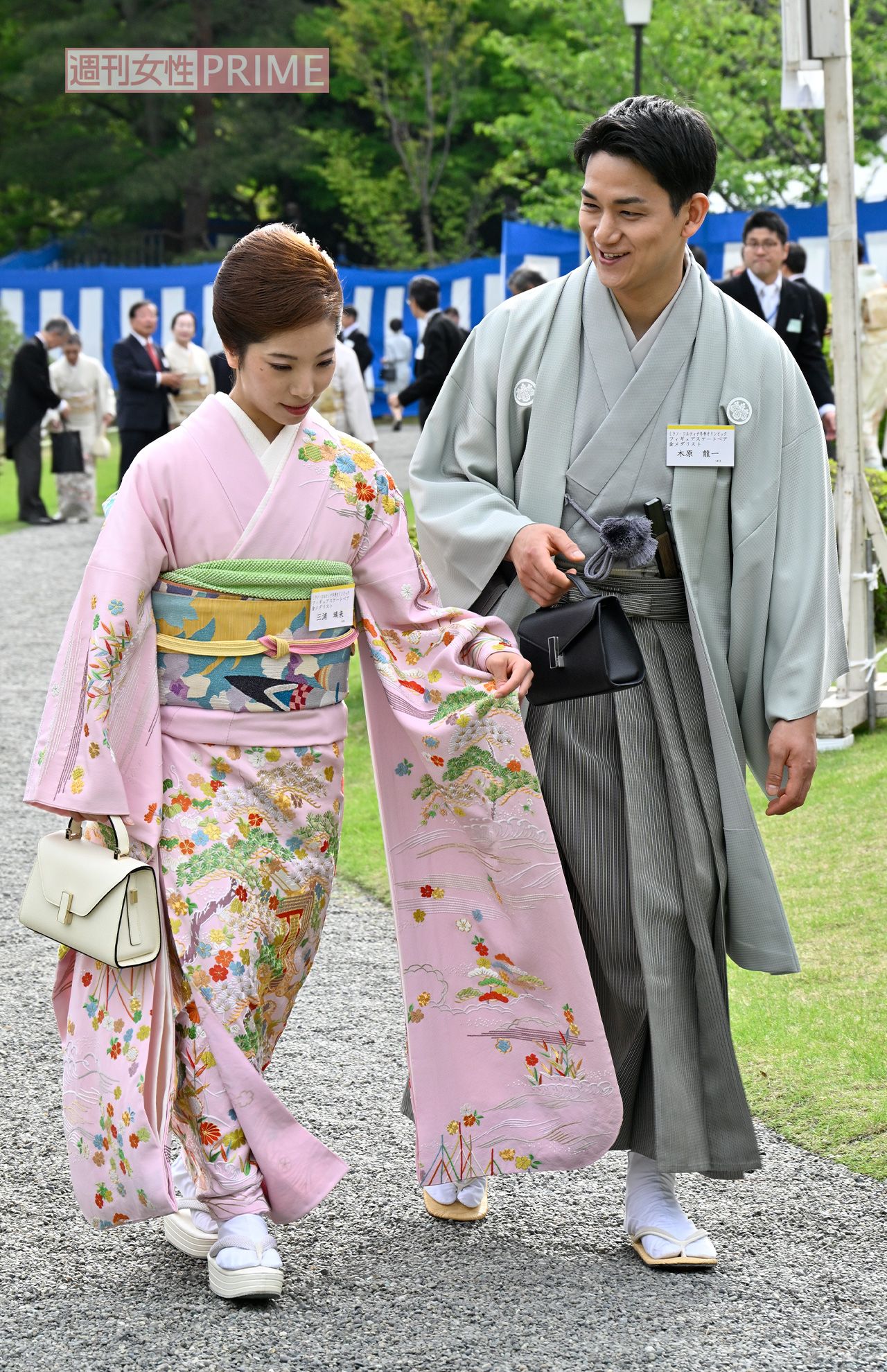 引退を発表した2026年4月17日の午後、春の園遊会に出席して天皇、皇后両陛下らと言葉を交わした三浦璃来と木原龍一