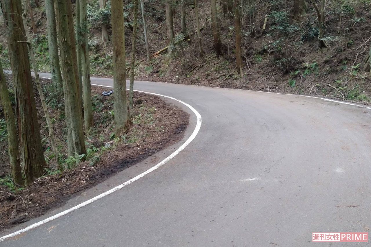 《京都小6男児行方不明事件》3月29日安達結希くんの黄色のランリュックが発見された山道。道幅は狭く、ほとんど車も通らない