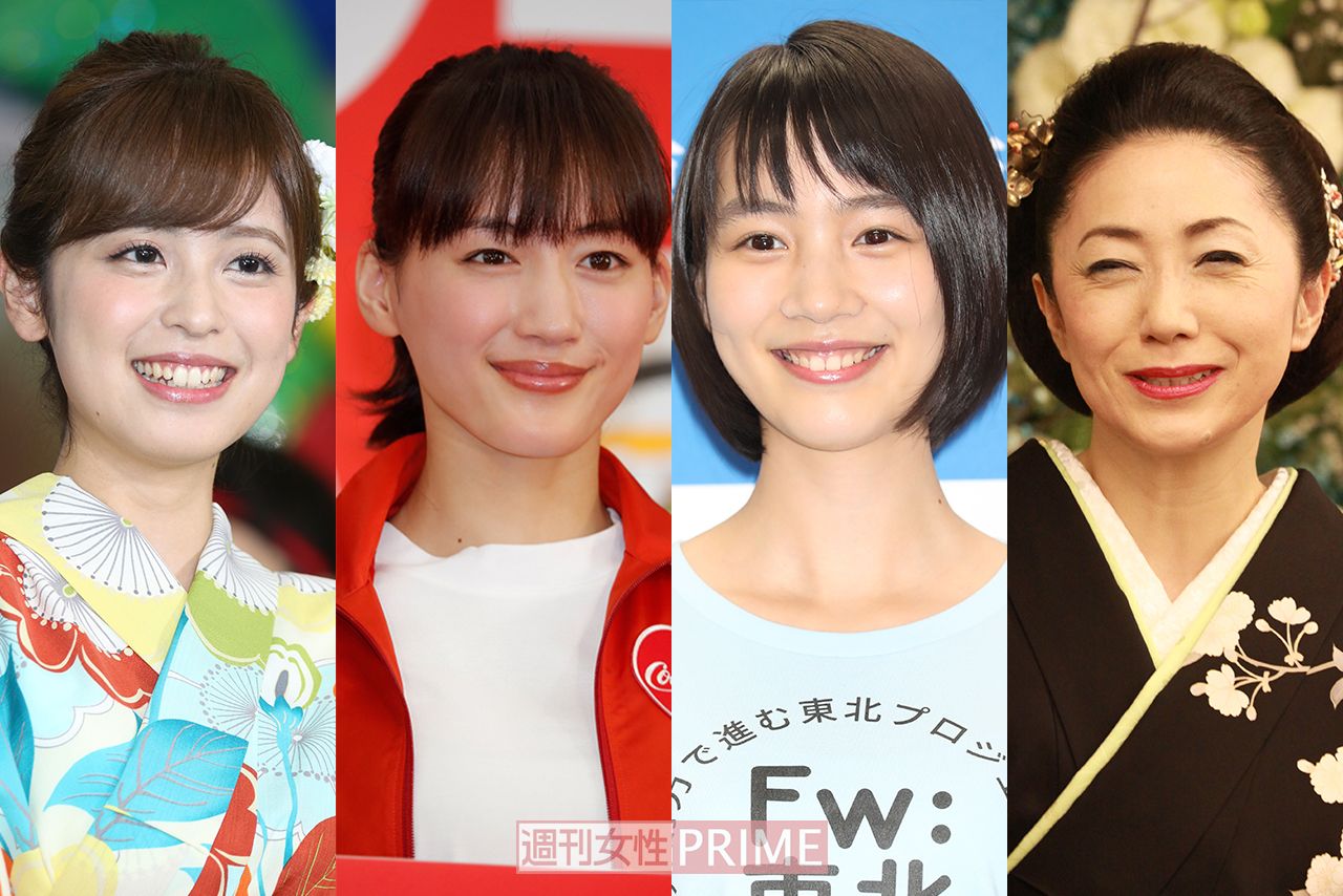 （左から）久慈暁子アナ、綾瀬はるか、のん、石川さゆり
