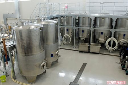 容量3000リットルの発酵タンクが並ぶ醸造エリア