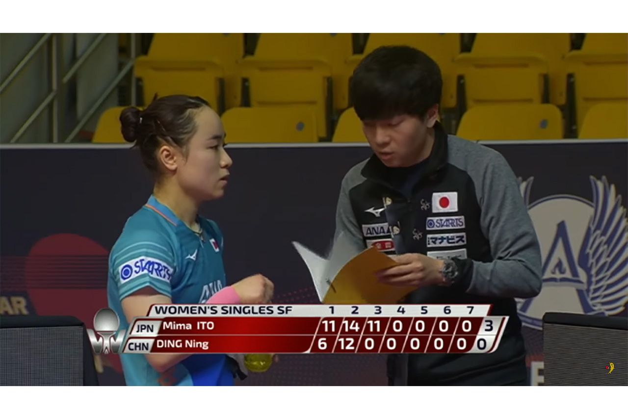'20年、中国人選手と対戦した伊藤美誠は暗黙ルールを破り、第3ゲームを完封（テレビ東京卓球チャンネルより）