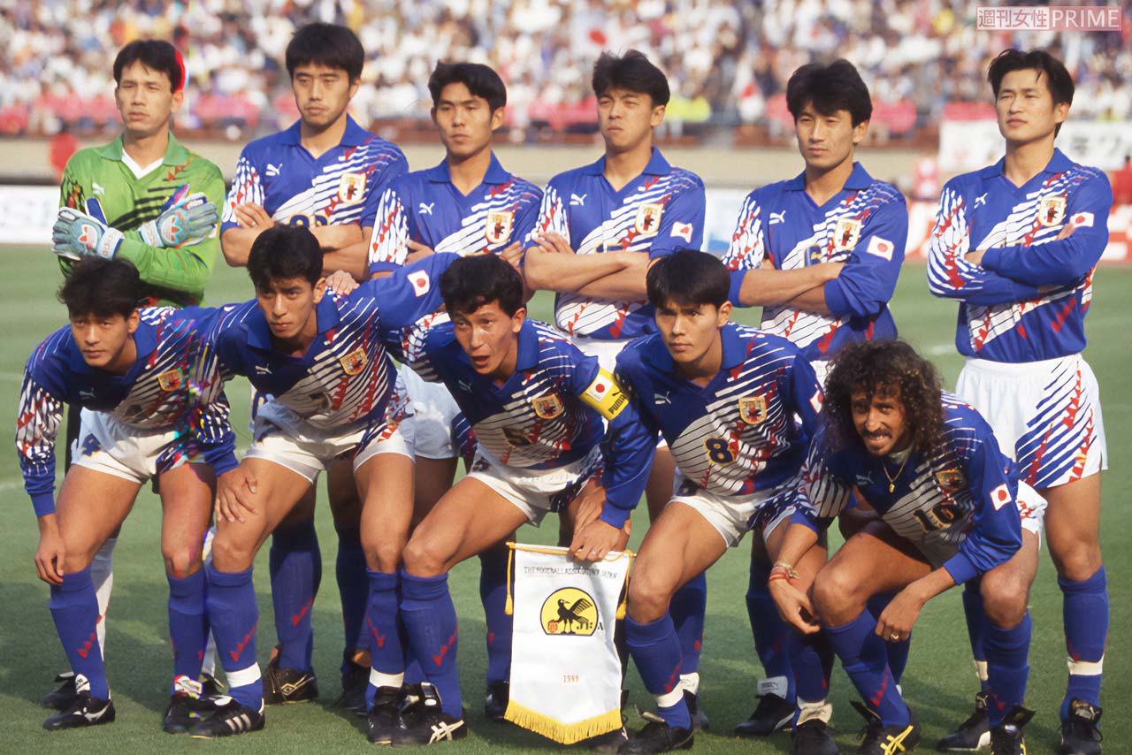 現役時代の森保一監督（後列左から3人目　1993年4月18日　日本vsUEA戦で）