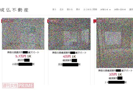 成仏不動産のホームページには事故物件が並ぶ（※一部加工）