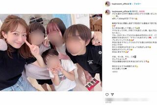 子どもたちとの写真をアップしつつ、“母の日”プレゼントの喜びをつづった辻希美。ピンクのメッシュが入った髪色が長女・希空さん（辻のインスタグラムより）