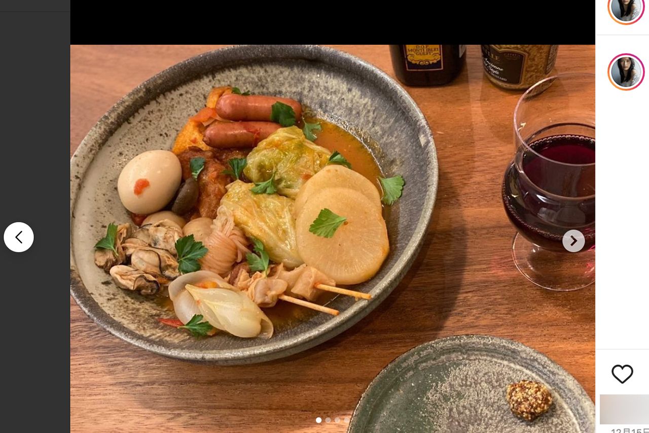 インスタグラムにアップされた大政絢の手料理