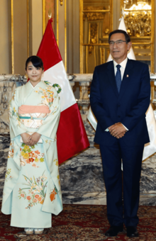 '19年7月、ペルーの首都リマにて当時の大統領ビスカラ氏を表敬訪問した小室眞子さん