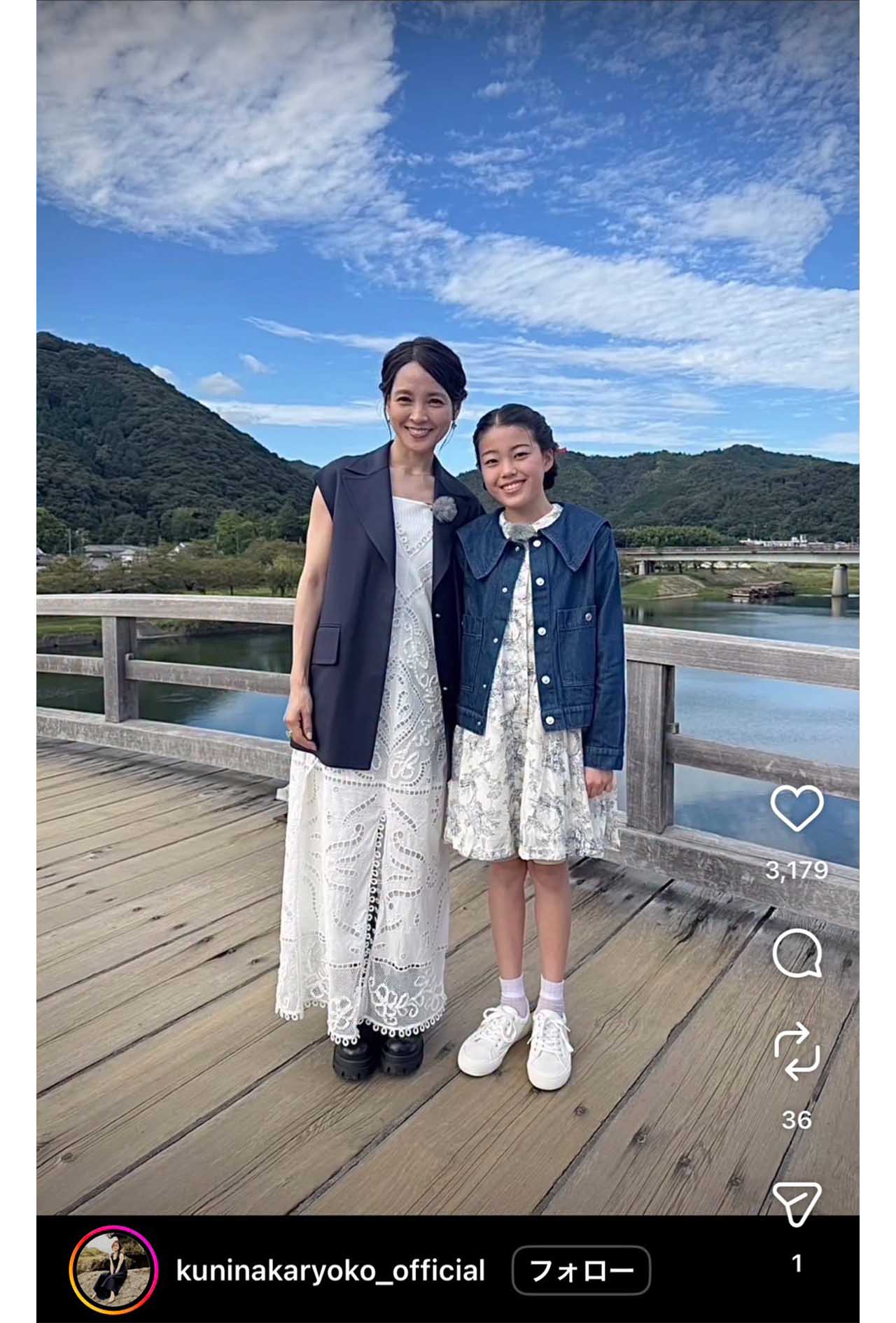 主人公の幼少期役を演じる村上蘭と、主人公の継母役を演じる国枝涼子のツーショット（国枝涼子のインスタグラムより）