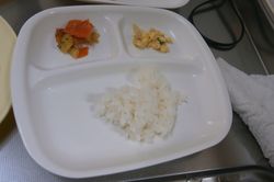 園児の給食はスプーン1杯のおかずと子どもの握りこぶし程度のご飯だけだった（2歳児用、姫路市提供）