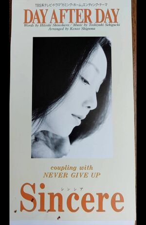 シンシアの曲がドラマに使用されたのはデビュー曲だけでなく、『DAY　AFTER　DAY』は'94年にTBSで放送された常盤貴子主演のドラマ『カミング・ホーム』のエンディングにも使用された