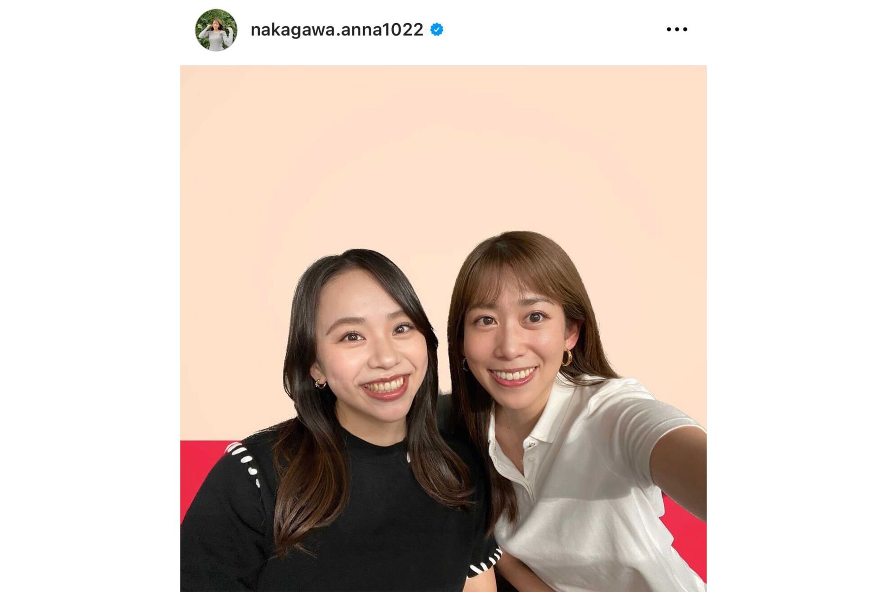 最初の投稿は村上茉愛とのツーショット（中川安奈アナ本人インスタグラムより）