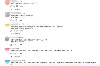 鳥羽氏が出演した動画のコメント欄には不衛生だと指摘する意見が多く見られた