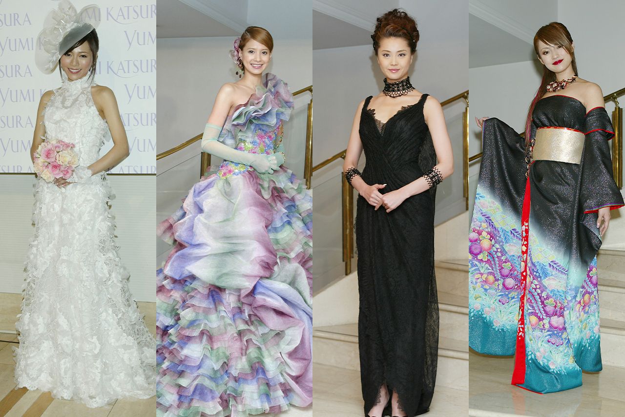 2004年のYUMI KATSURA　パリコレ記者会見での釈由美子、吉川ひなの、観月ありさ、深田恭子