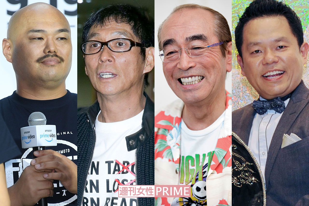 NHK朝ドラに出演歴のあるお笑い芸人たち。左からクロちゃん、明石家さんま、志村けんさん、津田篤宏