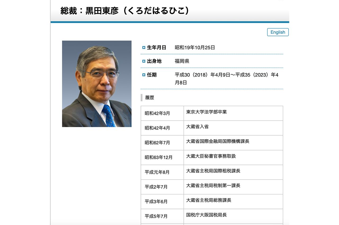 日本銀行、黒田総裁の経歴（日本銀行HPより）