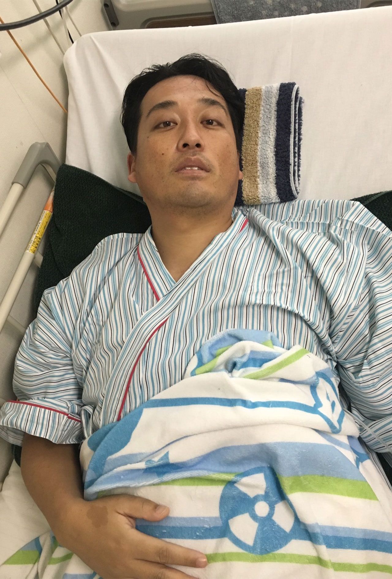 入院中の「藤崎マーケット」田崎佑一（本人提供）