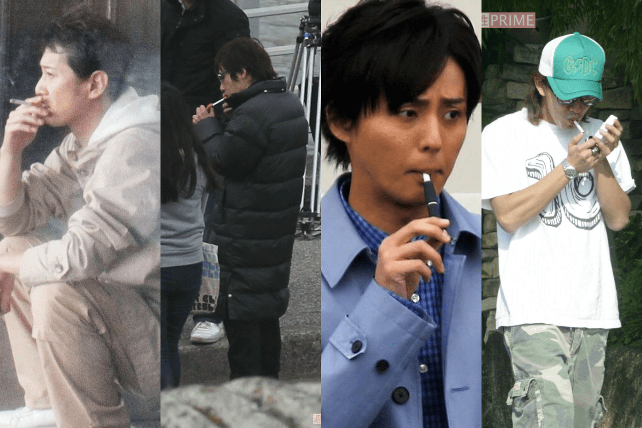 （左から）一服する中居正広、二宮和也、藤ヶ谷太輔、木村拓哉