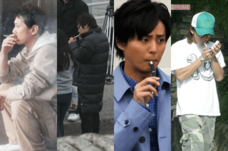 （左から）一服する中居正広、二宮和也、藤ヶ谷太輔、木村拓哉