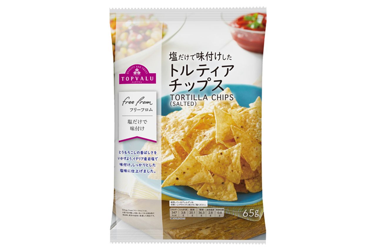 イオン トップバリュ フリーフロム塩だけで味付けしたトルティアチップス 98円