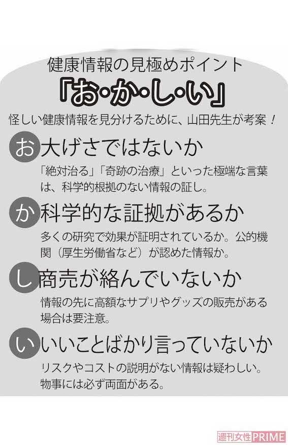 健康情報の見極めポイント「お・か・し・い」