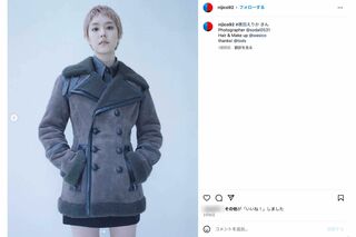 1月中旬、明るめのピンク色に髪を染め上げた姿が公開されていた唐田えりか（担当スタイリストのインスタグラムより）