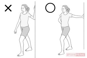 肩関節が脱臼しやすい！ 
腕を使い胸筋を伸ばすポーズで、ひじを曲げたままやると肩関節脱臼のおそれあり。必ずひじは伸ばすこと
