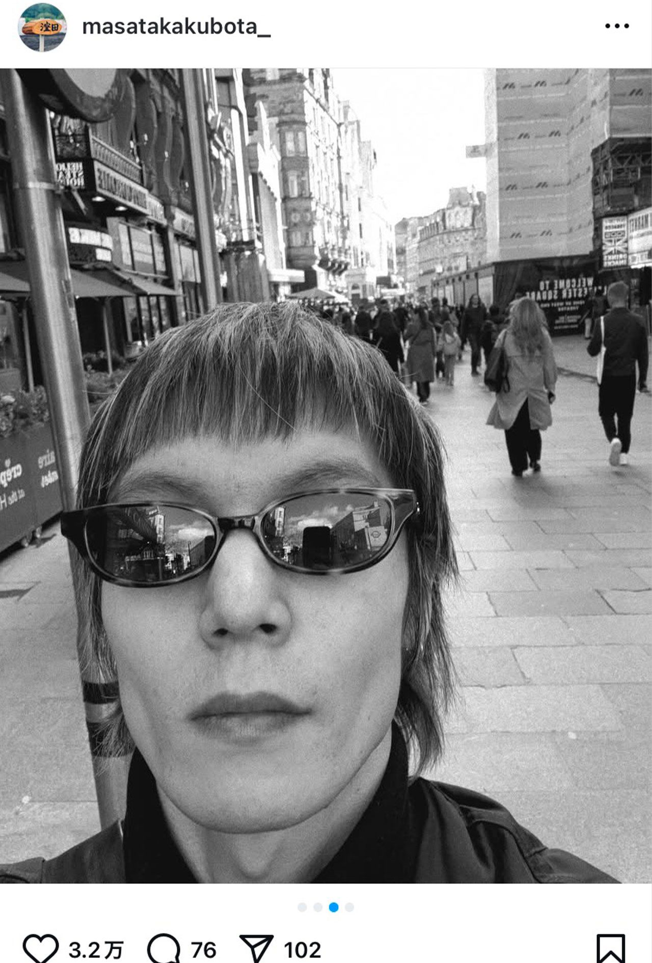 「In London」という言葉とともに投稿された窪田正孝の写真（本人のインスタグラムより）