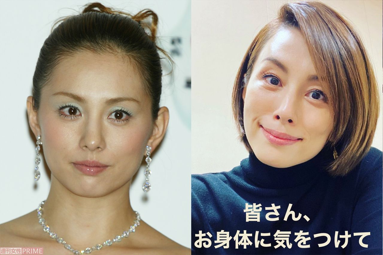 米倉涼子（左／2003年・28歳、右／現在・本人のインスタグラムより）