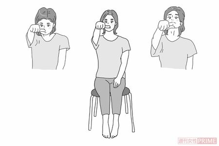 寝返り体操でめまいナシの人に【顔を左右上下】に動かす体操　イラスト／赤松かおり