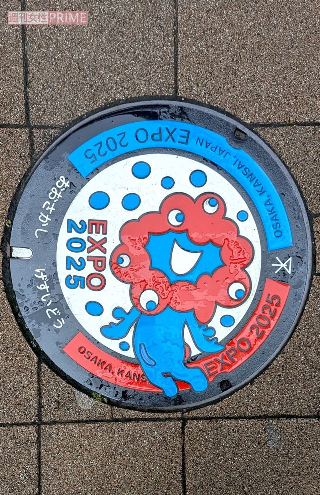 大阪市内にはミャクミャクのデザインマンホールが設置されている　撮影／編集部