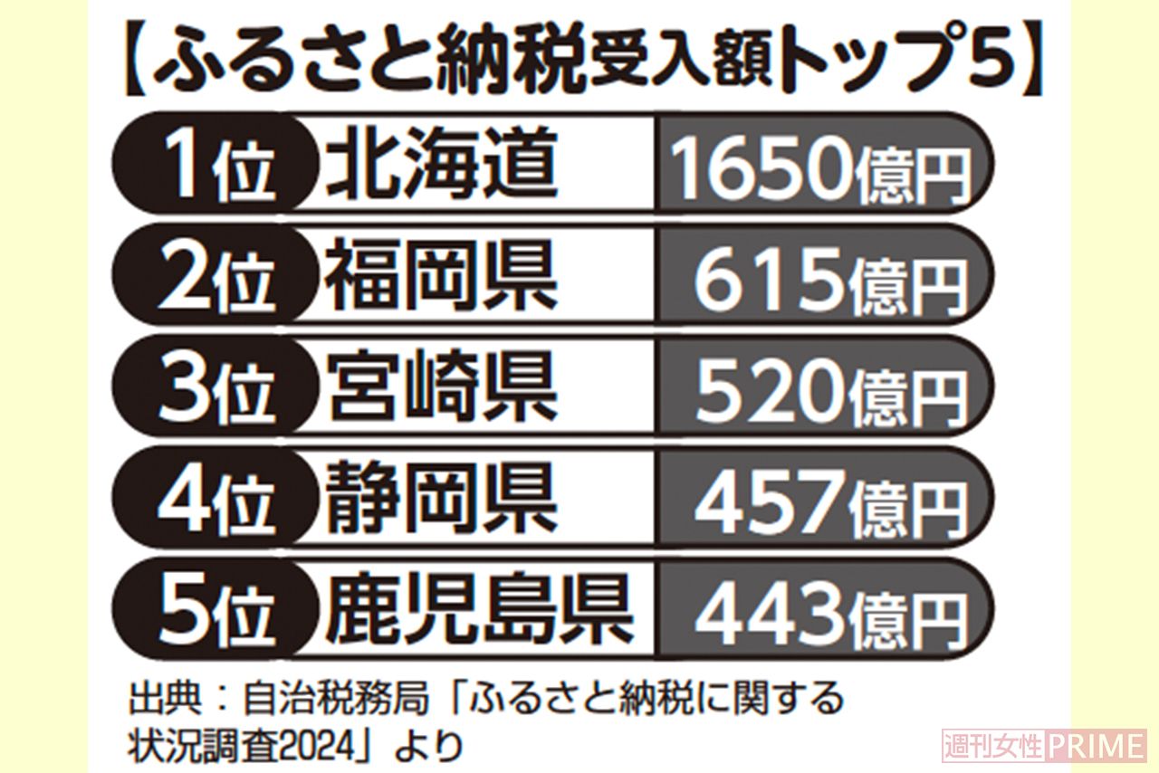 ふるさと納税受入額トップ5