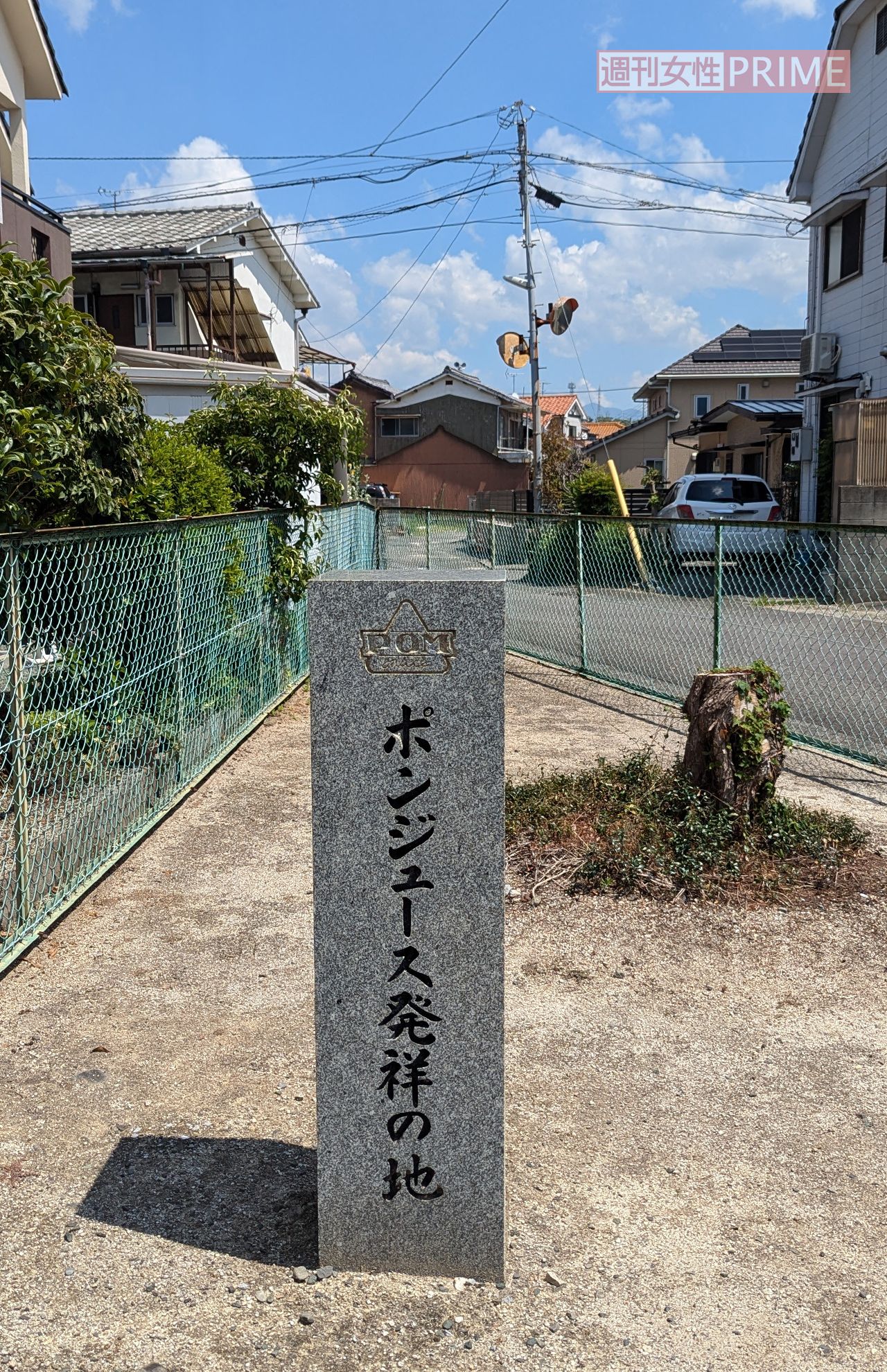 SNSでも話題になった「ポンジュース発祥の地」記念碑　撮影／編集部