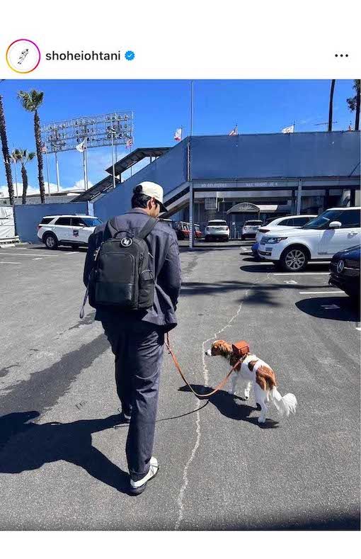 デコピンが背負っていたランドセルが話題になった（大谷のインスタグラムより）