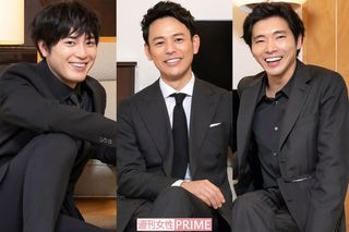 （左から）間宮祥太朗・妻夫木聡・柄本佑　撮影／佐藤靖彦