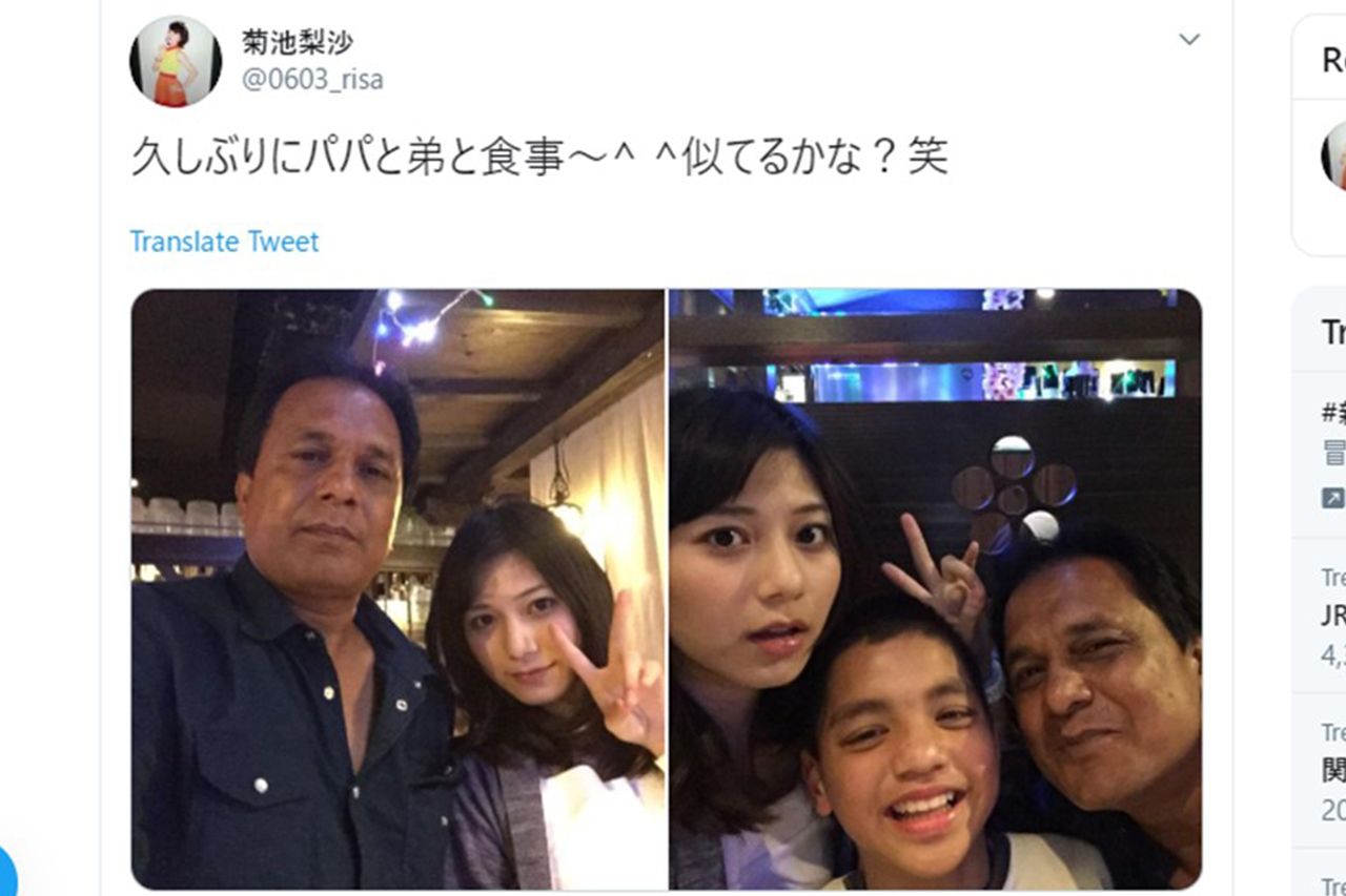 バングラディッシュ人の父をSNSにアップする菊池梨沙（ツイッターより）