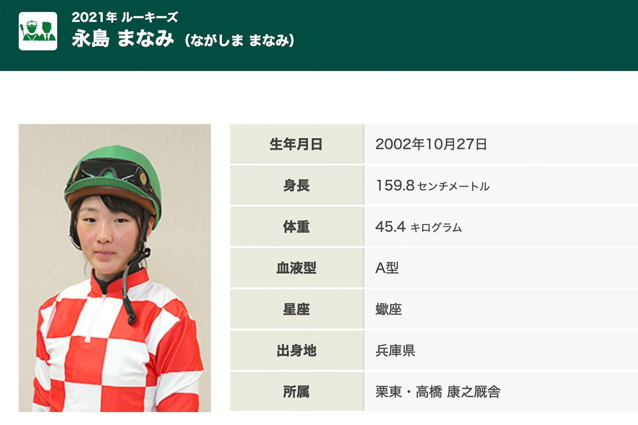 永島まなみ騎手（JRA公式サイトより）