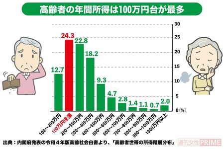 高齢者の年間所得は100万円台が最多