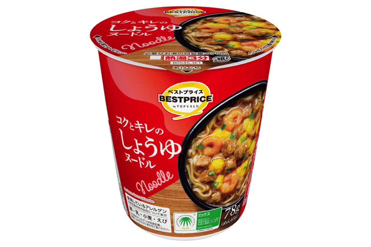 イオン トップバリュ ベストプライス コクとキレのしょうゆヌードル 108円