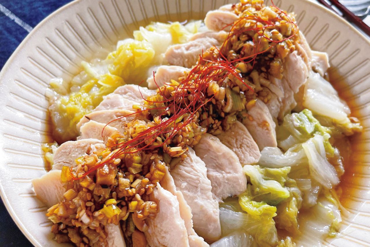 白菜と鶏むね肉の香味ごまソース