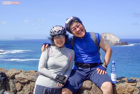 '07年9月ハワイのサイクリングイベント。自転車は2人共通の趣味だった