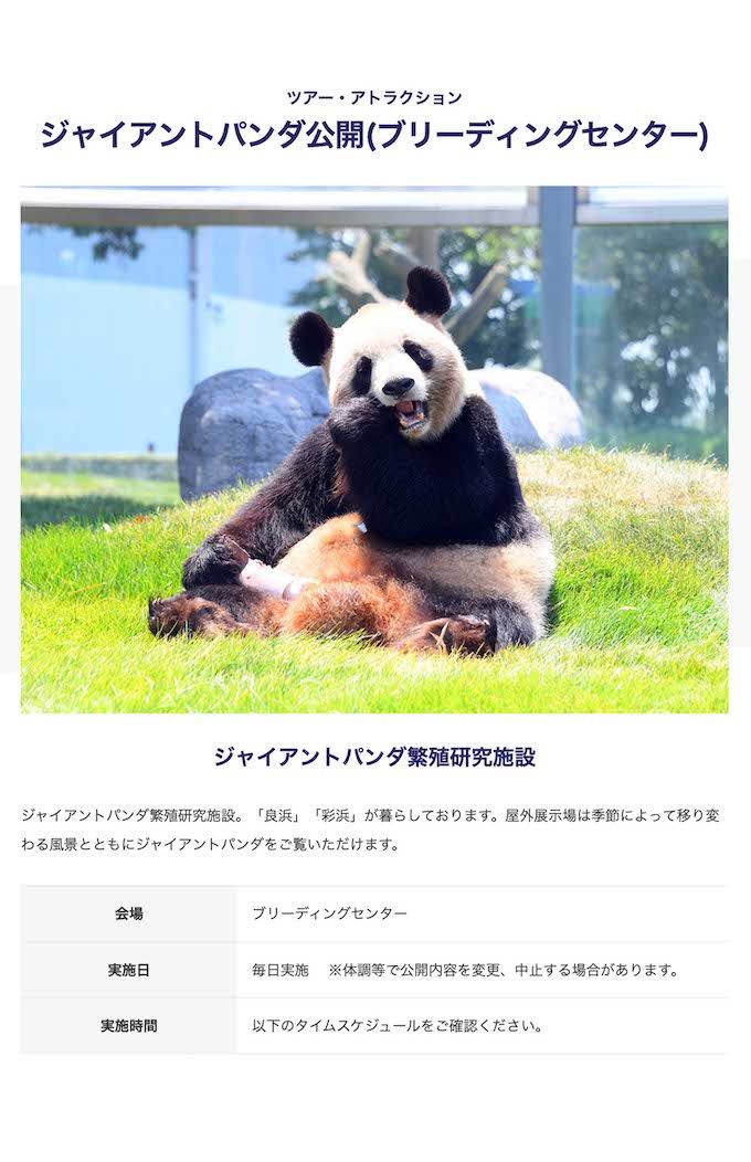 アドベンチャーワールドで開催されているパンダのツアー・アトラクション（公式サイトより）