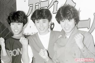 薬丸裕英、本木雅弘、布川敏和が初主演した映画『シブがき隊ボーイズ＆ガールズ』の製作会見。歌手デビューした'82年に公開