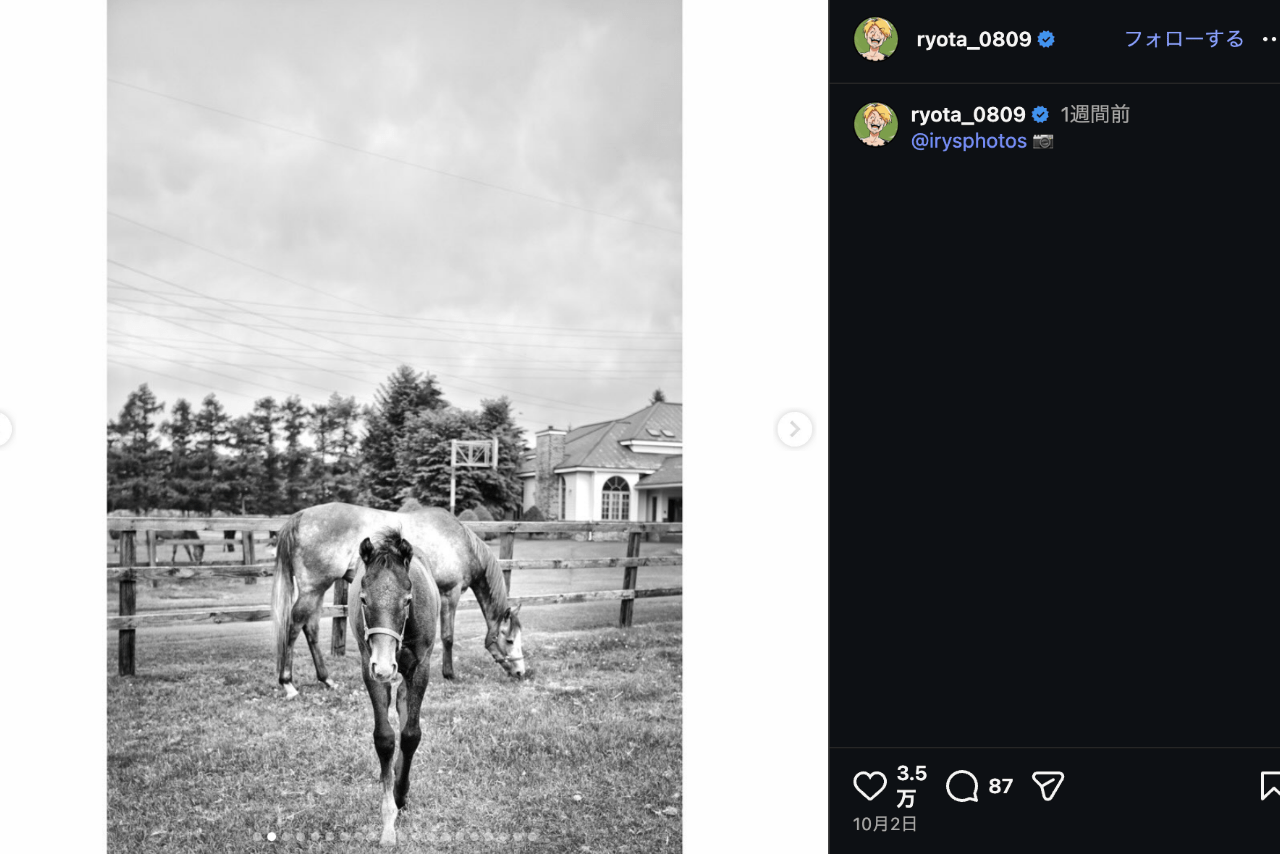 熱愛報道のONE OK ROCK・RyotaがSNSに投稿していた意味深な“牧場写真”（公式インスタグラムより）
