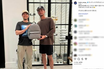ダルビッシュ有との交流を報告した千賀滉大（公式インスタグラムより）