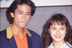 牧瀬里穂、恋人役を演じた稲垣吾郎とのツーショット(1992年8月26日『二十歳の約束』制作発表で)