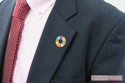 おじさんが襟元につけている“カラフルなドーナツ型バッジ”の正体